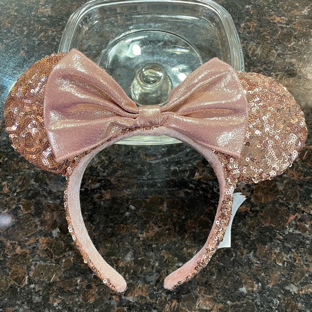 Rose gold Mickey Minnie Mouse sequin ears Disney Parks authentic